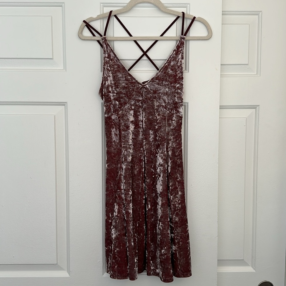 American Eagle Rose Velvet Mini Fit and Flare Dress Medium